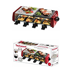 Techwood Appareil Raclette 8 PERS-Grill-Plancha-Pierre de Cuisson 1200 W 8 poêlons Noire/Argent Grilles antiadhésives et amovibles cadeau de