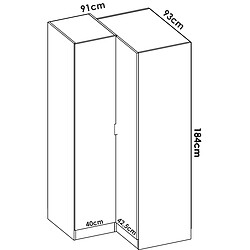 Pegane Armoire d'angle, meuble de rangement en bois mélaminé coloris blanc - Longueur 133 x Profondeur 90 x Hauteur 184 cm pas cher