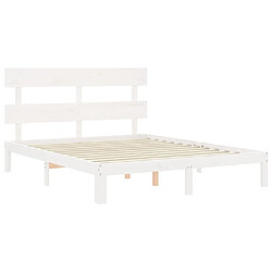 Maison Chic Lit adulte - Cadre Structure de lit avec tête de lit Contemporain blanc 160x200 cm bois massif -MN22690 pas cher