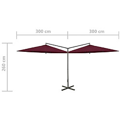 vidaXL Parasol de jardin double et mât en acier Rouge bordeaux 600 cm pas cher