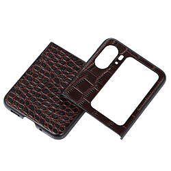 Avizar Coque Cuir pour Oppo Find N2 Flip Effet Croco Bords Surélevés Marron