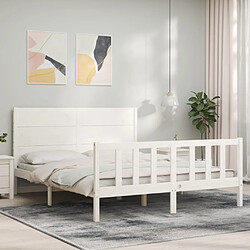 Maison Chic Cadre/structure de lit avec tête de lit pour adulte - Lit Moderne Chambre blanc 160x200 cm bois massif -MN26689