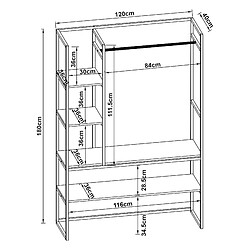 Helloshop26 Portant à vêtements métal MDF 180 x 120 x 40 cm noir effet noyer 03_0008134