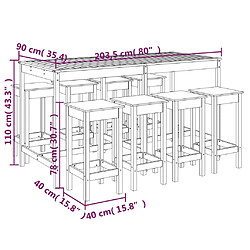 vidaXL Ensemble de bar de jardin 9 pcs blanc bois de pin massif pas cher