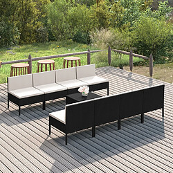 vidaXL Salon de jardin 9 pcs avec coussins Résine tressée Noir