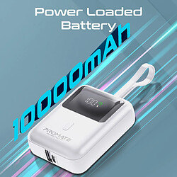 Avis Promate Powerpod-10 Power Bank avec câble USB-C intégré, 10000 mAh, 30W, 1x USB-C, 1x USB-A, câble USB-C, blanc