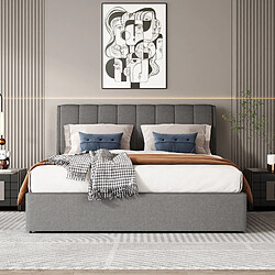 KOMHTOM Lit double 140 x 200 cm gris avec tiroirs, lit en lin avec dossier complet de chaque côté de la tête de lit pour adultes et adolescents pas cher