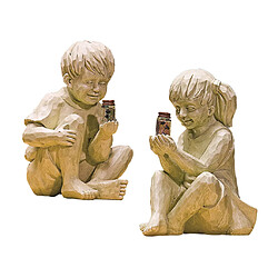 Figurine De Statues D'enfants En Résine Avec Pot éclairé Pour La Décoration De Jardin