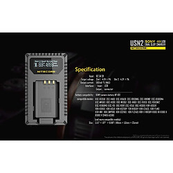 Nitecore USN2 - Double Chargeur USB pour Sony NP-BX1 Noir