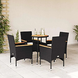 vidaXL Ensemble à manger de jardin et coussins 5 pcs noir rotin acacia