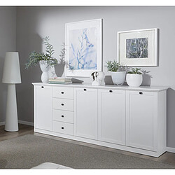 Avis Pegane Buffet, meuble de rangement avec 4 portes et 4 tiroirs coloris blanc mat - Longueur 195 x hauteur 88 x profondeur 41 cm