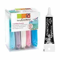 Scrapcooking 5 pâtes à sucre Sirène 80 g + Stylo de glaçage noir