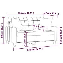 vidaXL Canapé 2 places avec oreillers gris 120 cm similicuir pas cher