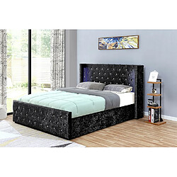 Meubler Design Lit Velours Coffre Led Grand Tête De Lit Osmos - Velours Noir - 160x200