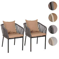 Mendler Set de 2 chaises de jardin HWC-N41, chaise d'extérieur avec accoudoirs, résistante aux intempéries aluminium corde tressée ~ anthracite Coussin taupe