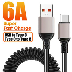 Lot de 2 câbles de données de voiture à charge ultra rapide 6 A à ressort rétractable USB Type C