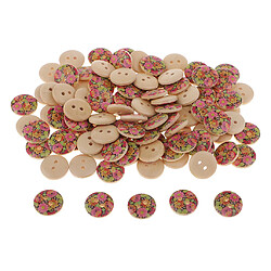 100pcs boutons en bois de fleurs de soleil imprimées pour coudre le scrapbooking rond 15mm