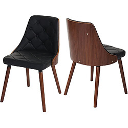 Decoshop26 Lot de 2 chaises de salle à manger capitonné design chic en bois noyer et assise en synthétique noir CDS04467