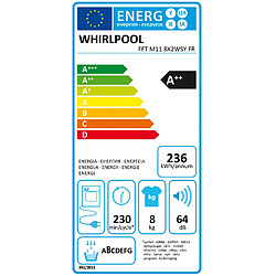 Sèche-linge pompe à chaleur avec condenseur 60cm 8kg blanc - fftm118x2wsyfr - WHIRLPOOL