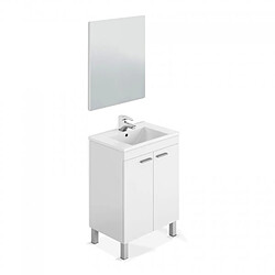 Meuble Sous-vasque avec 2 portes + Miroir coloris blanc brillant - 80 x 60 x 45 cm -PEGANE-