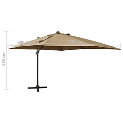 vidaXL Parasol de jardin en porte-à-faux et mât et lumières LED taupe pas cher