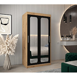 Abiks Meble Armoire PROMO T3 À Portes Coulissantes 200/100/62 2 Portes (Artisan/Noir)