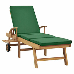 Avis Maison Chic Chaise longue avec coussin | Bain de soleil Relax | Transat Bois de teck solide Vert -GKD25276