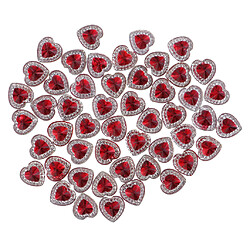 50 Pcs 12mm Coeur Résine Strass Boutons Flatback Double Forage Rouge pas cher