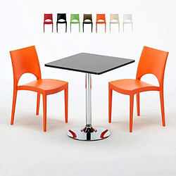 Grand Soleil Table Noir et 2 Chaises Colorées Polypro