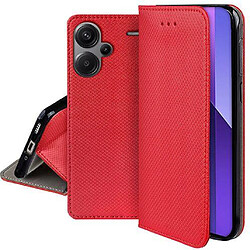 Htdmobiles Housse etui portefeuille avec coque interieure en silicone pour Xiaomi Redmi Note 13 Pro+ Plus 5G + verre trempe - ROUGE MAGNET