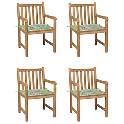 vidaXL Chaises de jardin lot de 4 avec coussins motif feuilles Teck 