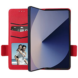 Avizar Étui pour Galaxy Z Fold 6 Portefeuille Languette Magnétique Dragonne Rouge