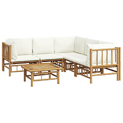 Avis Maison Chic Salon de jardin 6 pcs + coussins - Mobilier/Meubles de jardin - Table et chaises d'extérieur blanc crème bambou -MN58734