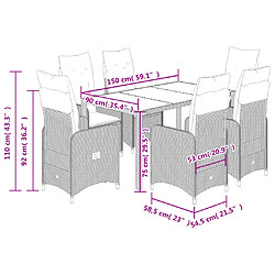 Acheter vidaXL Ensemble de bistro de jardin 7 pcs coussins marron poly rotin