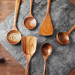 Ustensile de Cuisine en bois Ensembles, 7x Cuisine Ustensiles Ensemble pour La Cuisson de Cuisson, non-bâton Ustensiles de Cuisine avec Manche En