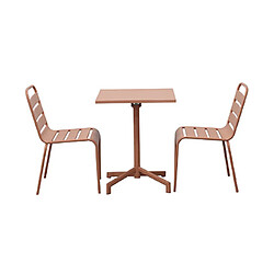 Mes Ensemble table de jardin carrée + 2 chaises en métal terracotta - BACA