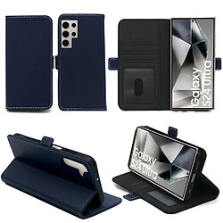 Xeptio Housse bleue pour Samsung Galaxy S24 Ultra 5G Etui de protection Portefeuille à Rabat avec Porte Cartes