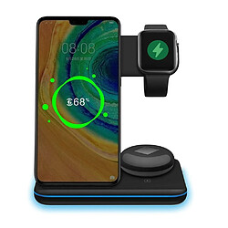 Justgreenbox Chargeur sans fil Chargeur 3 en 1 Compatible avec les téléphones Montres Écouteurs Station de charge rapide, Noir