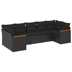 vidaXL Salon de jardin 7 pcs avec coussins noir résine tressée