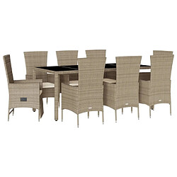 Maison Chic Ensemble à manger d'extérieur 9 pcs avec coussins,Salon de jardin,Mobilier de jardin beige Poly rotin -GKD145916