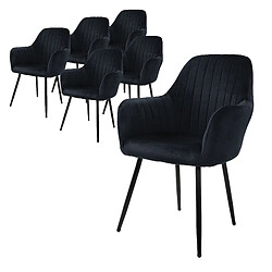 ML-Design Lot de 6 chaises de salle à manger rembourrée asisse en velours noir en métal