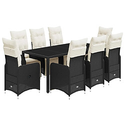 vidaXL Ensemble de bistro de jardin 9 pcs coussins noir poly rotin