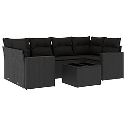 vidaXL Salon de jardin 7 pcs avec coussins noir résine tressée