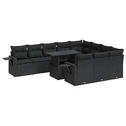 vidaXL Salon de jardin 11 pcs avec coussins noir résine tressée