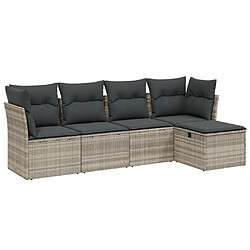 vidaXL Salon de jardin 5 pcs avec coussins gris clair résine tressée