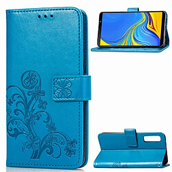 Wewoo Housse Coque Étui en cuir à motif de fleurs pressées Lucky Clover pour Galaxy A7 (2018), avec support & emplacements cartes, porte-monnaie et dragonne (bleu)