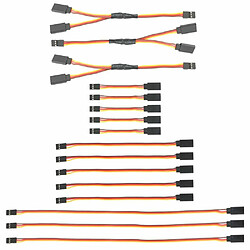 16pcs Rallonge de Servo pour RC, 75/150/300mm Câble d’Extension de Servo JR Connecteur Fiche, 1 à 2 Y 150mm 3 Broches Câble Fil JR Mâle et Futaba Femelle