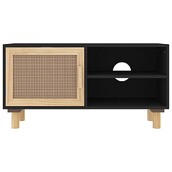 Acheter Maison Chic Meuble TV scandinave - Banc TV pour salon Noir 80x30x40 cm Bois de pin massif et rotin naturel -MN29048