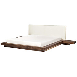 Beliani Lit avec tête de lit en bouclé LED 180 x 200 cm marron ZEN pas cher