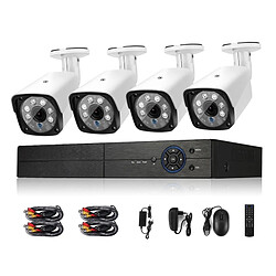 Yonis Kit Vidéosurveillance 4CH 1080P 2MP Vision Nocturne Détecteur Mouvement Blanc